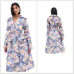 AKIRA Plant The Seed Sheer Belted Floral Trench Coat Layering Organza Spring 1X